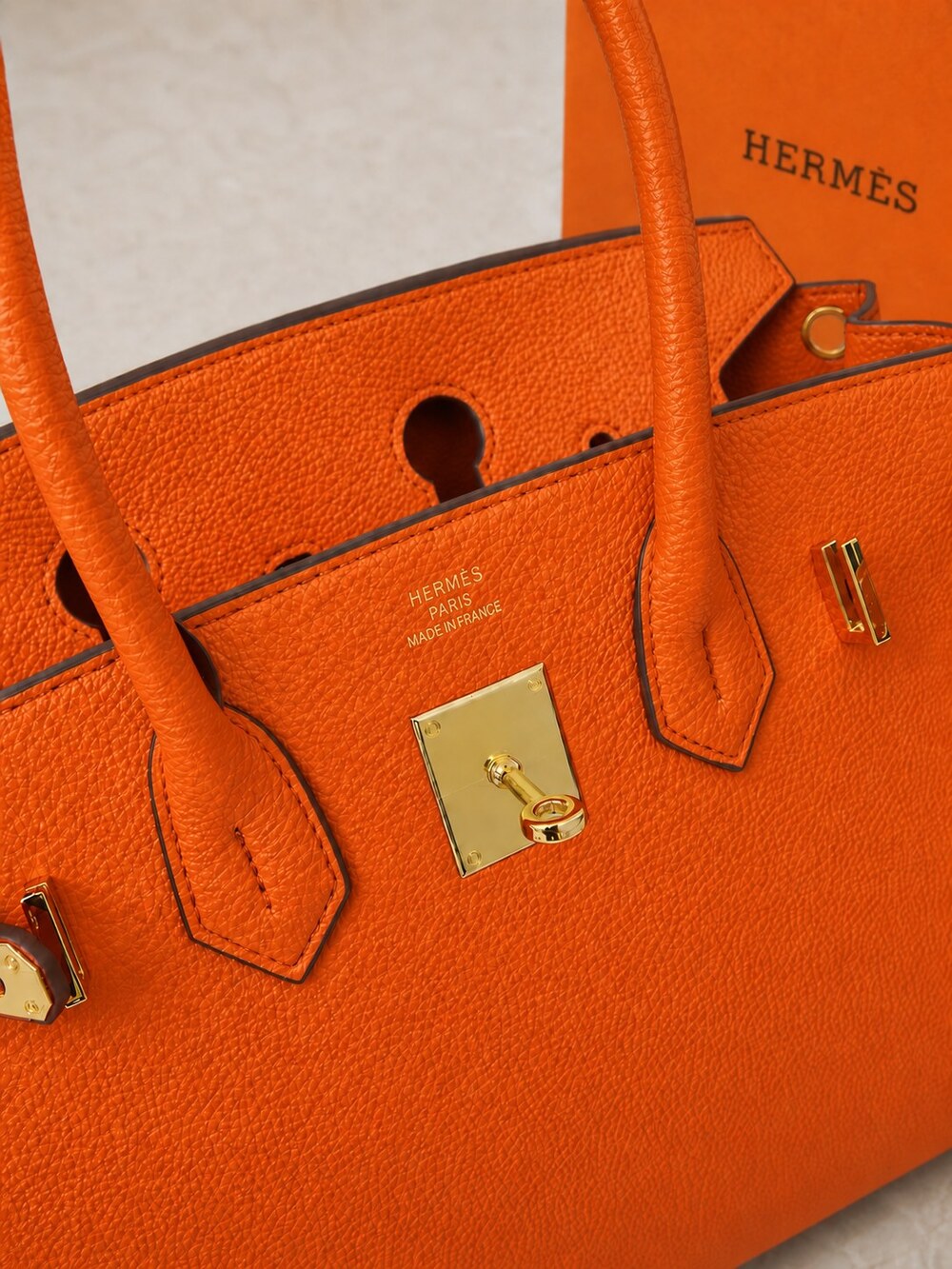 Hermes Birkin Handbag in Orange Togo with Gold Hardware - Picture 8 of 9